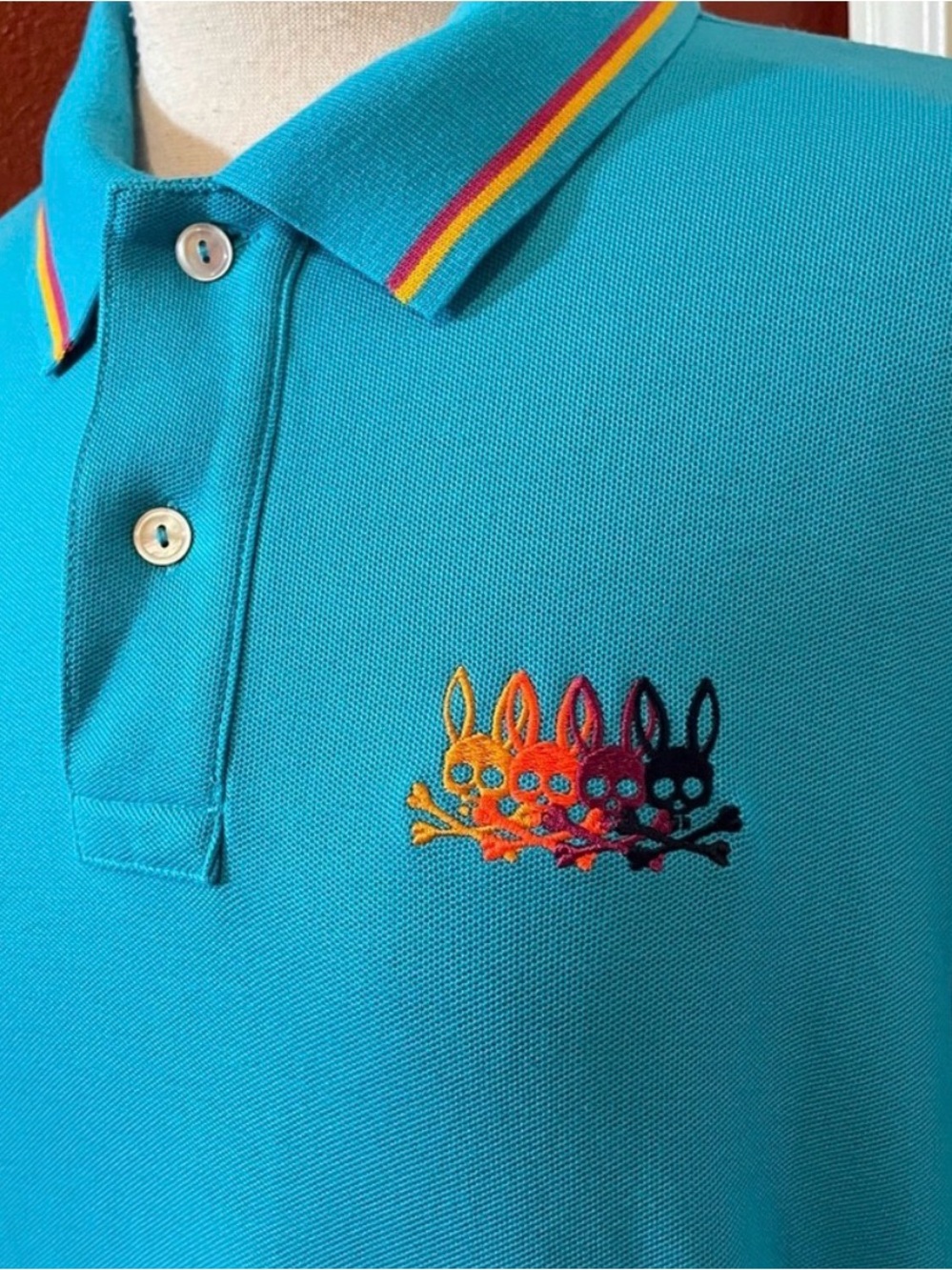 Psycho Bunny Turquoise Polo with Rainbow Bunny Logo
